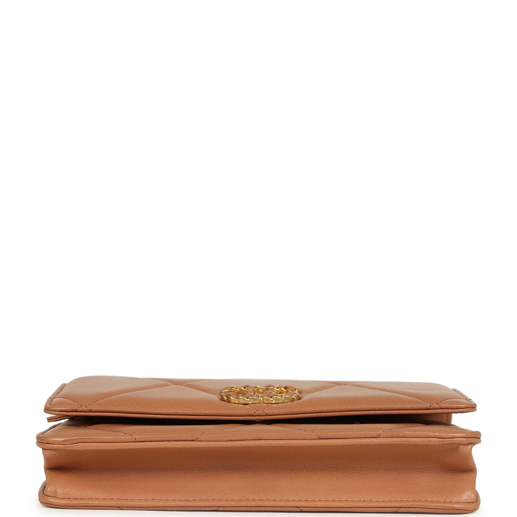 Chanel 19 Wallet On Chain WOC Brown Shiny Lambskin Mixed Metal Hardware - Image 7