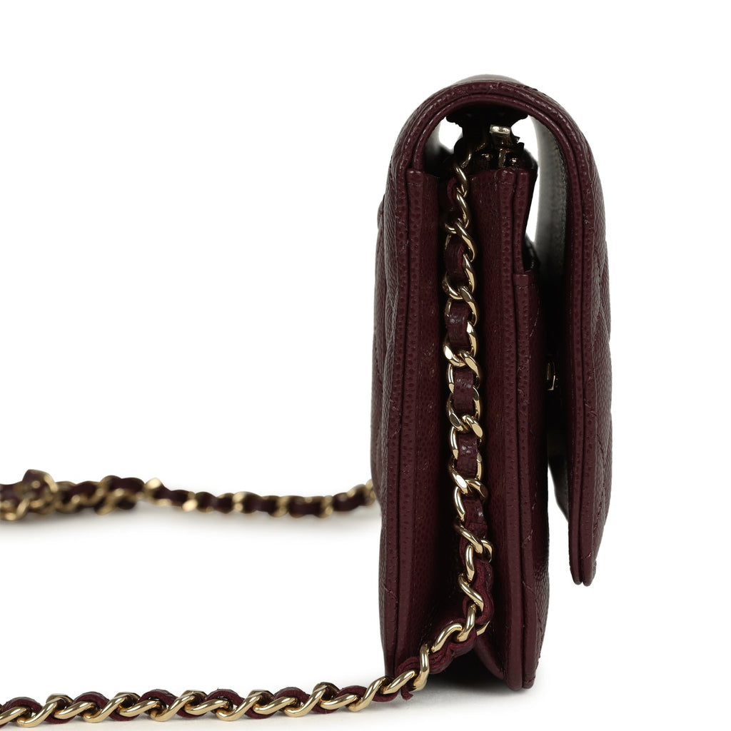 Chanel Wallet On Chain WOC Dark Burgundy Shiny Caviar Light Gold Hardware - Image 4