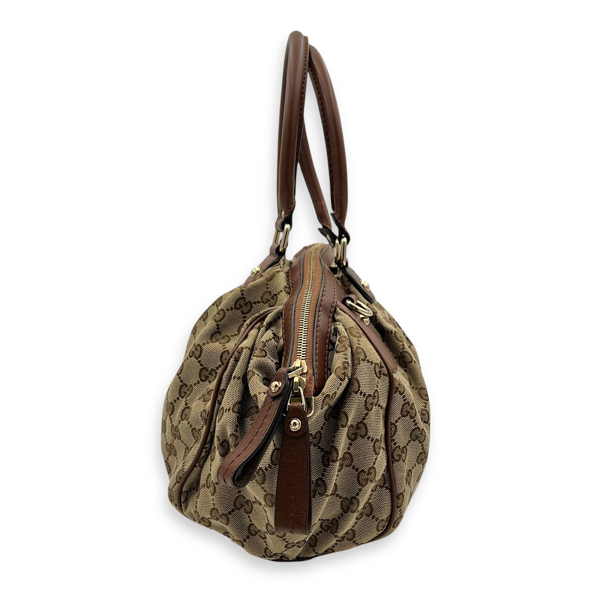 GG Top Handle Bag Brown in Jacquard, Gold hardware - Image 4