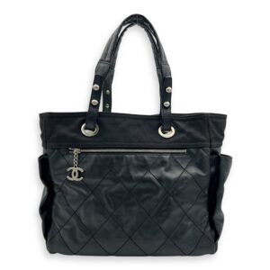 Biarritz Tote Bag Black in Coated Canvas, Silver hardware
