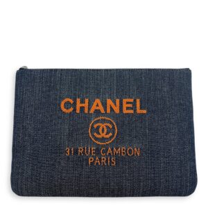 Deauville Pouch Blue in Denim, Silver hardware