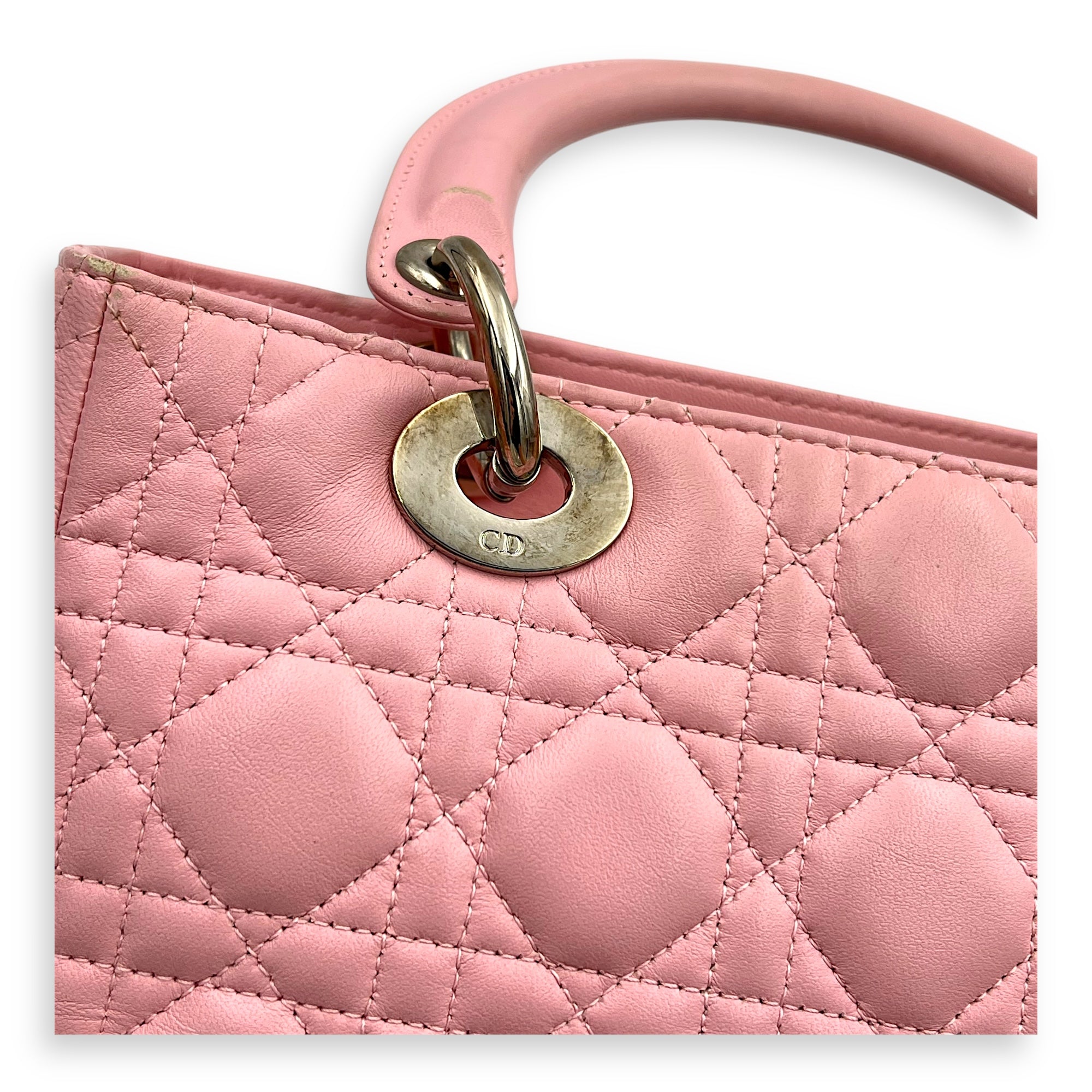 Lady Dior Top Handle Bag Medium Pink in Calfskin, Silver hardware - Image 16