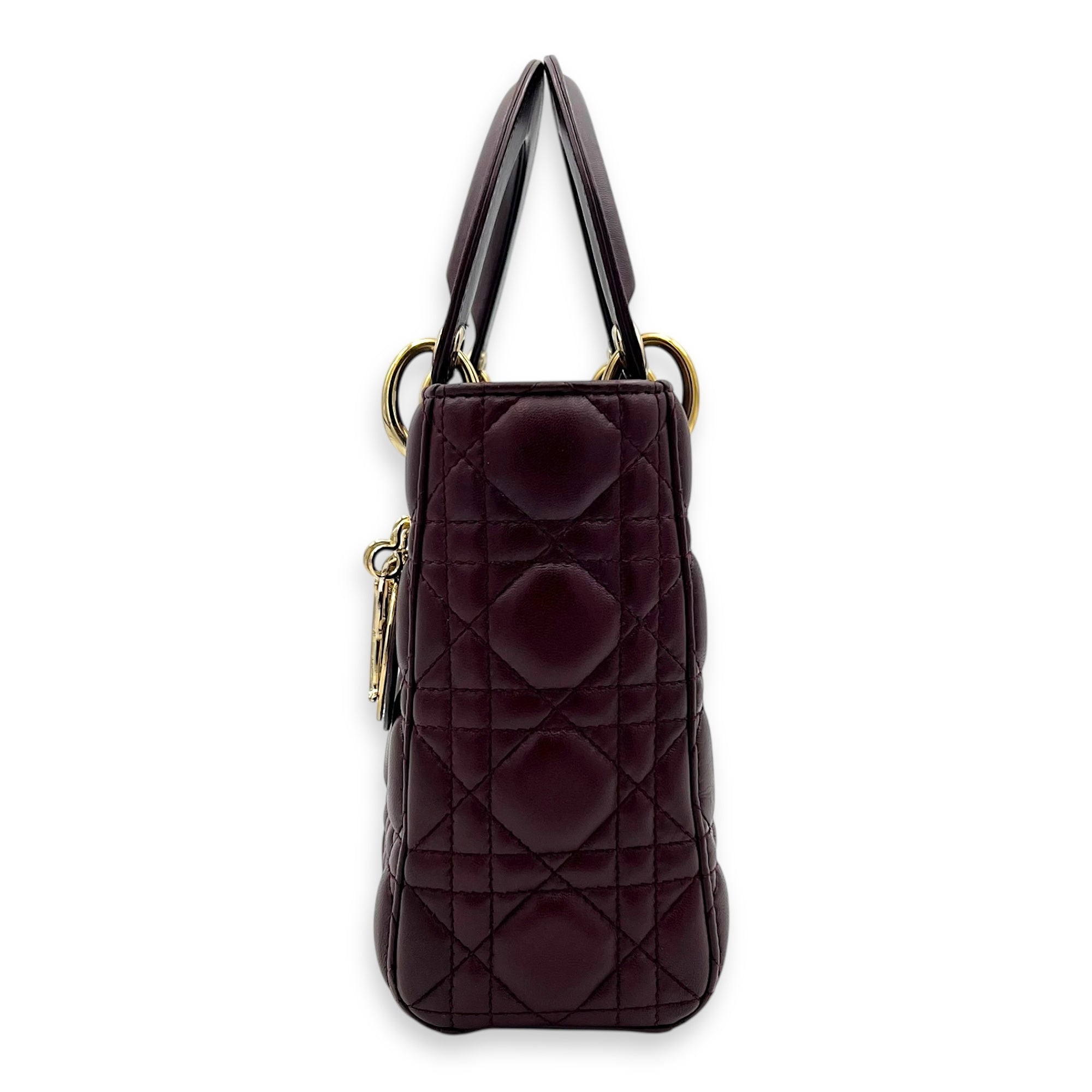 Lady Dior Small Red Top Handle Bag in Lambskin, Gold hardware - Image 4