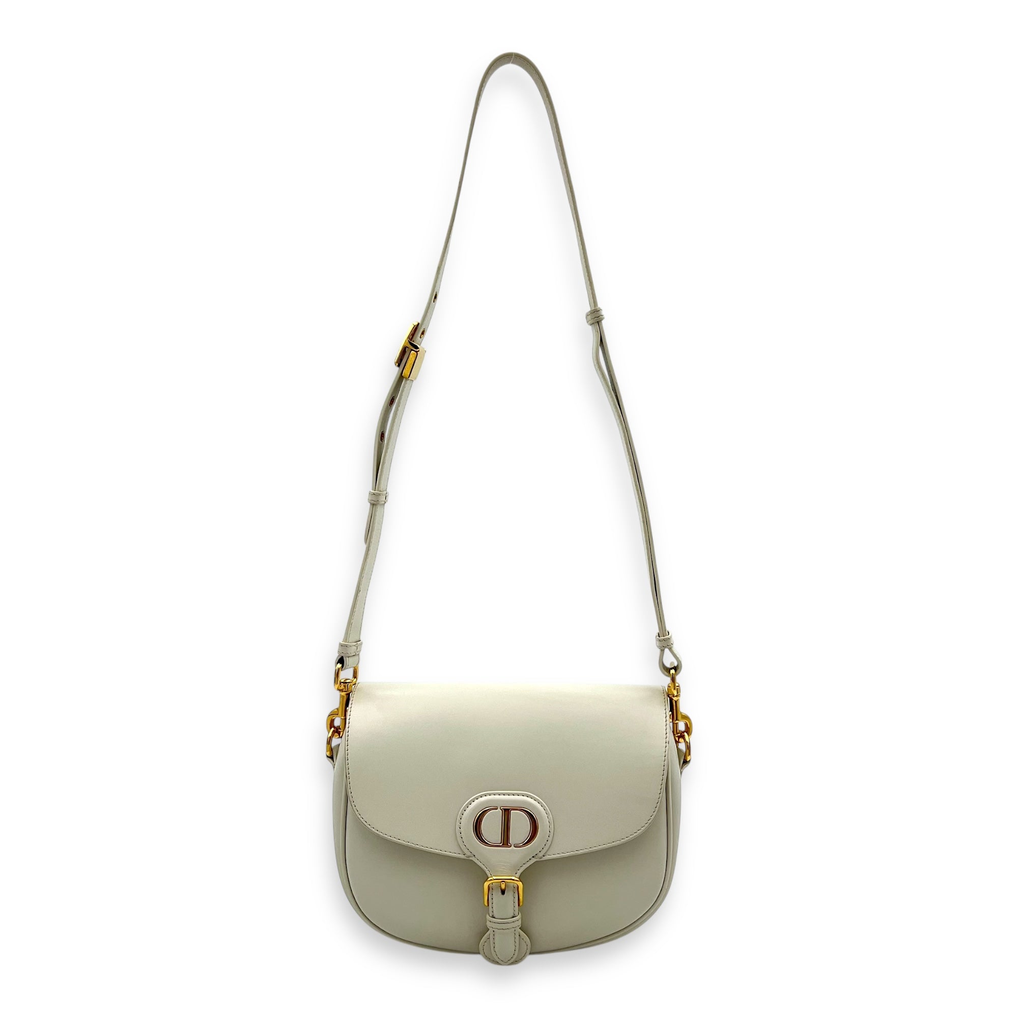 Bobby Medium White Crossbody Bag in Calfskin, Gold hardware - Image 16