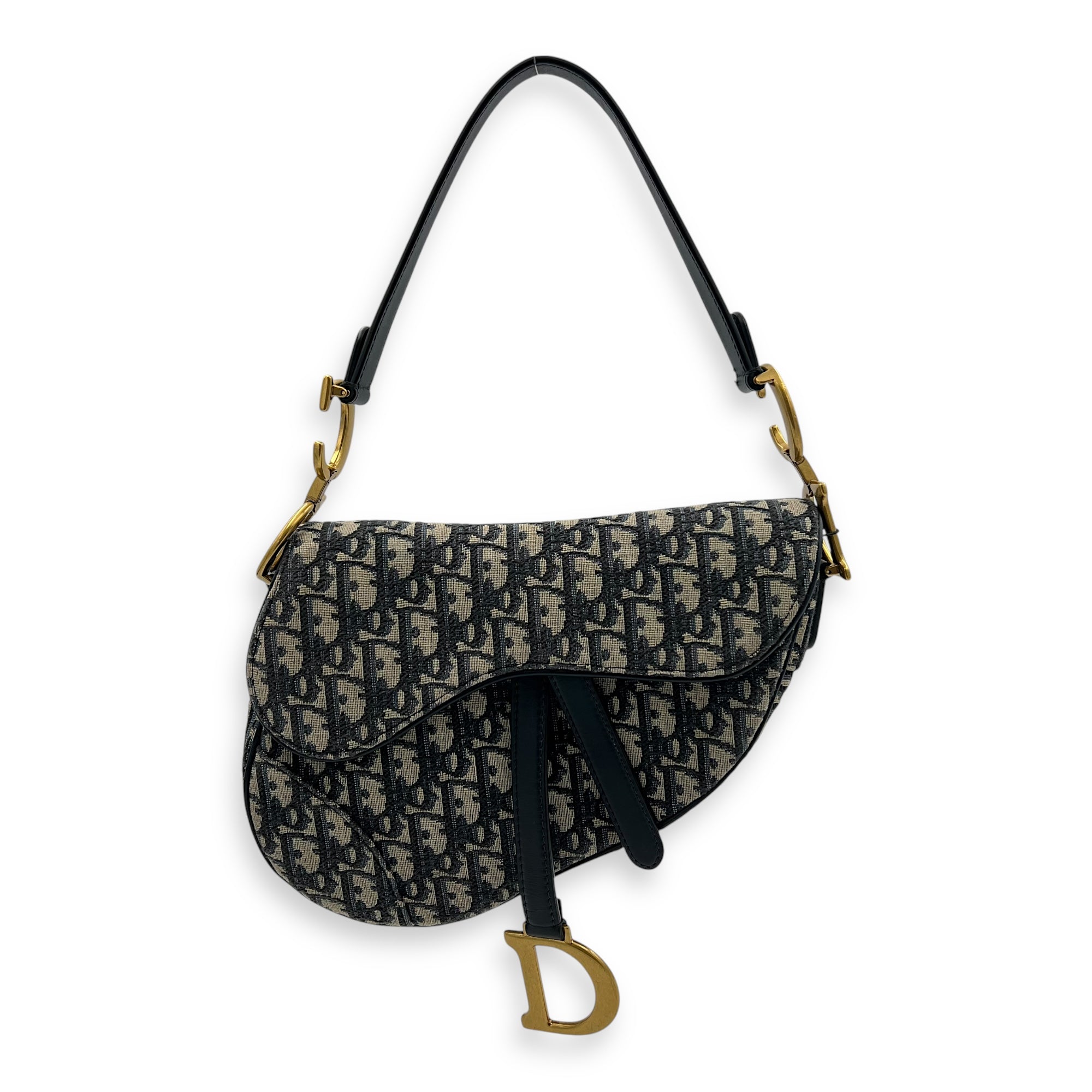 Saddle Medium Blue Shoulder Bag in Jacquard, Gold hardware