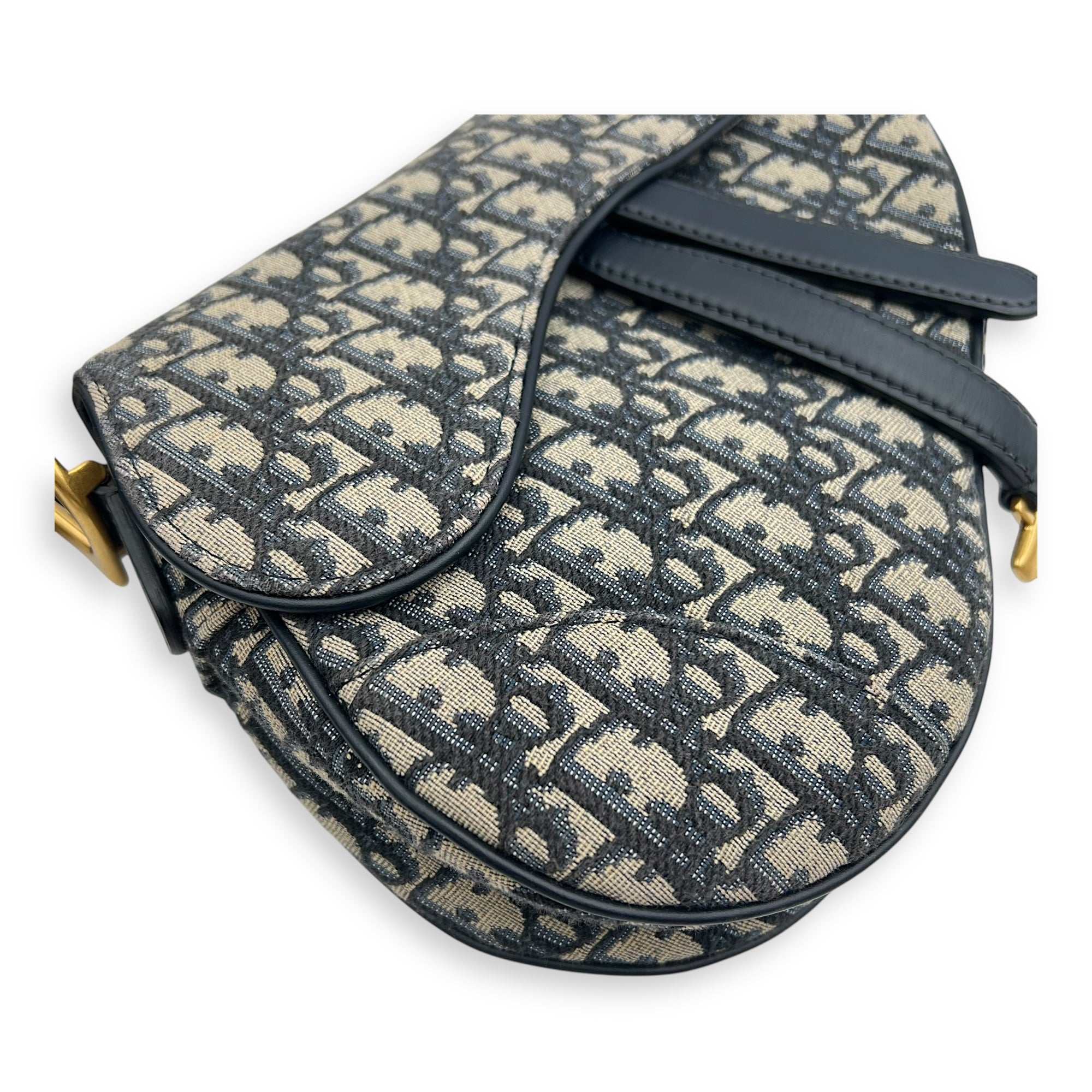 Saddle Medium Blue Shoulder Bag in Jacquard, Gold hardware - Image 9
