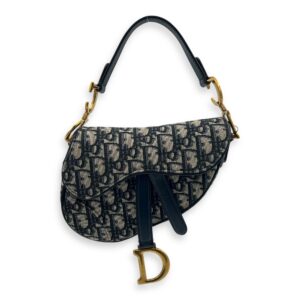 Saddle Top Handle Bag Mini Blue in Jacquard, Gold hardware