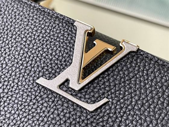 Capucines MM handbag Black Taurillon leather Gray Etain Metallic - LB035 - Image 9