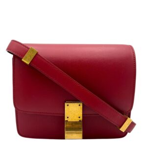 Box Small Red Shoulder Bag in Calfskin, Gold hardware