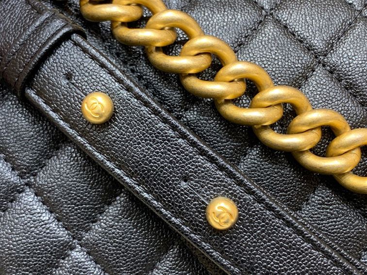 Chanel Medium Boy Bag Black Caviar Antique Gold Hardware - Image 8
