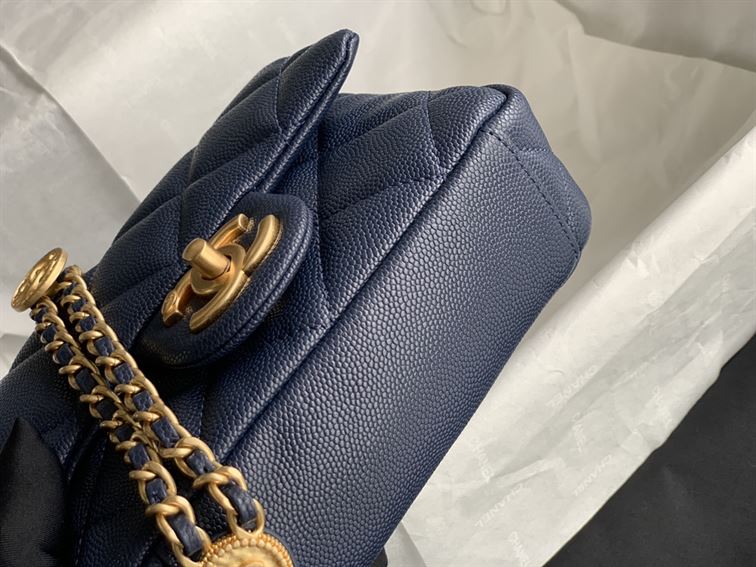 Chanel Mini Flap Bag Navy Blue Shiny Calfskin - Image 10