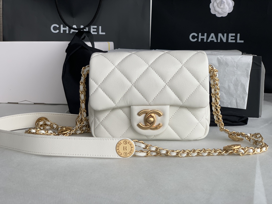 Chanel Mini Flap Bag White Shiny Calfskin - Image 3
