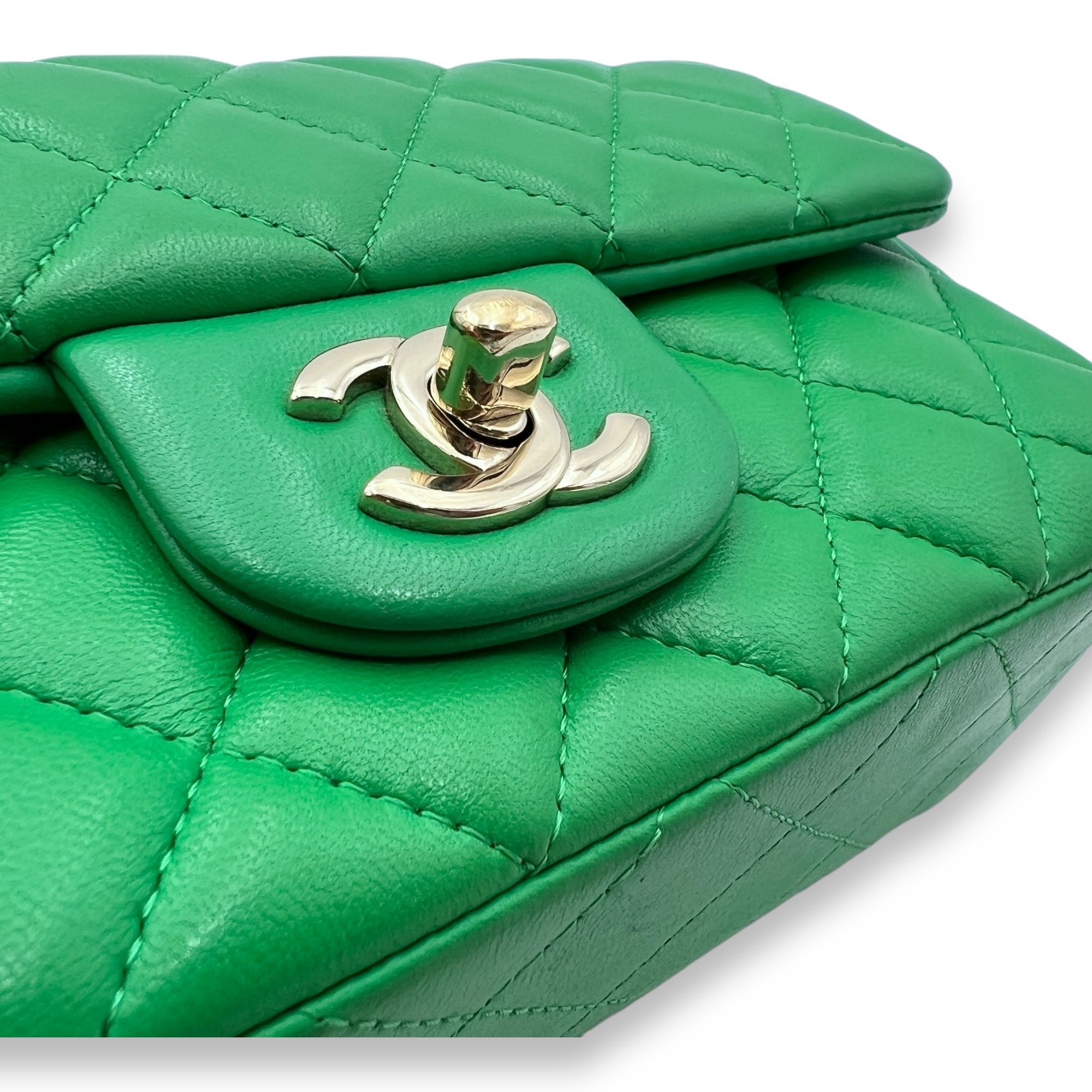 Classic Mini Rectangular Green Crossbody Bag in Lambskin, Gold hardware - Image 7