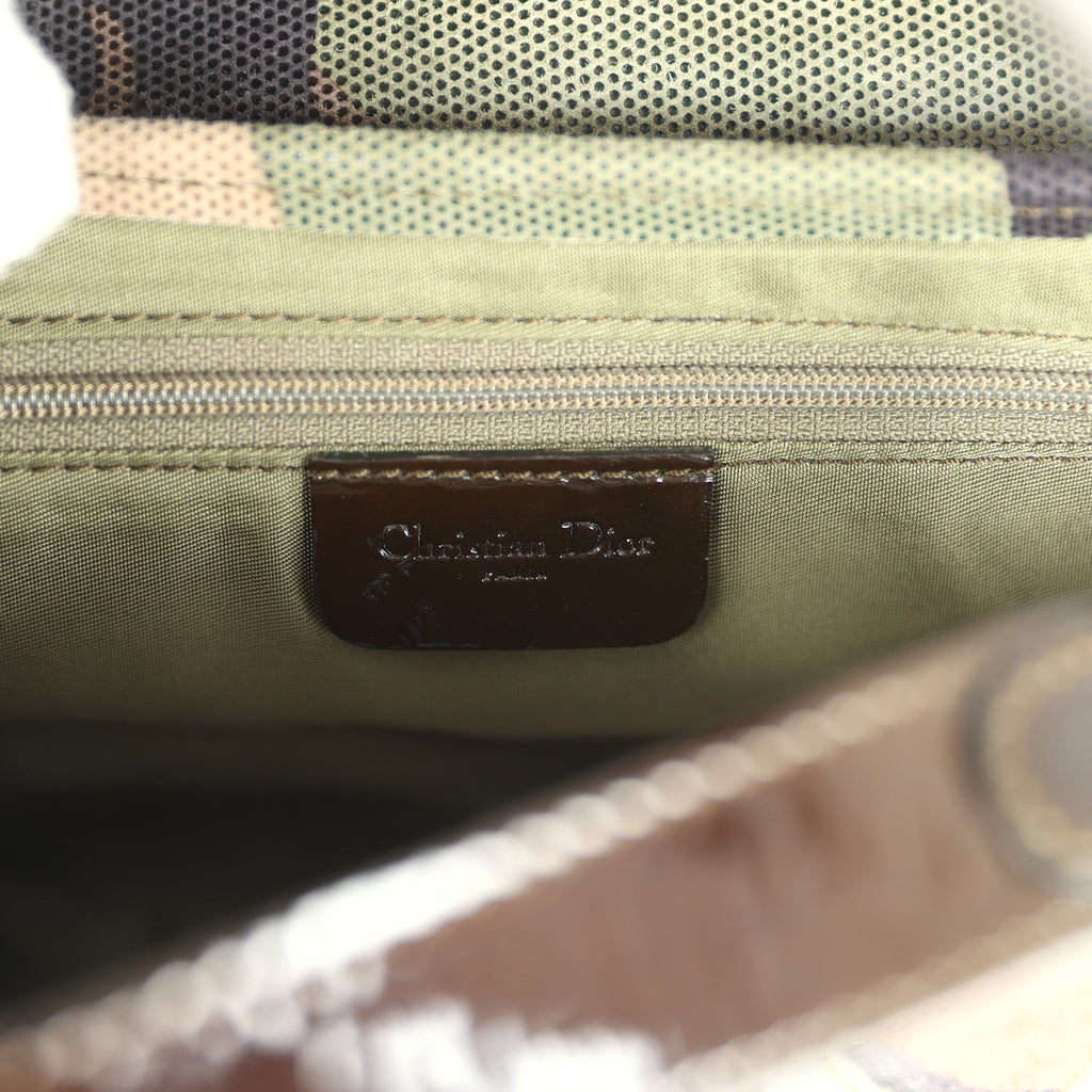Vintage Christian Dior Camouflage Saddle Bag Green and Brown Suede Gold Hardware - Image 9