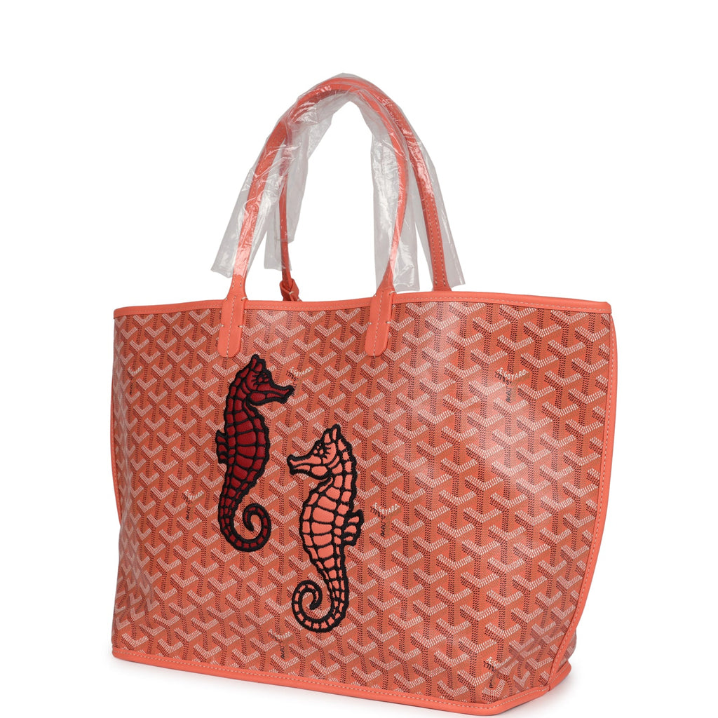 Goyard Goyardine Coral Anjou PM Embroidered Seahorse Bag Palladium Hardware - Image 4