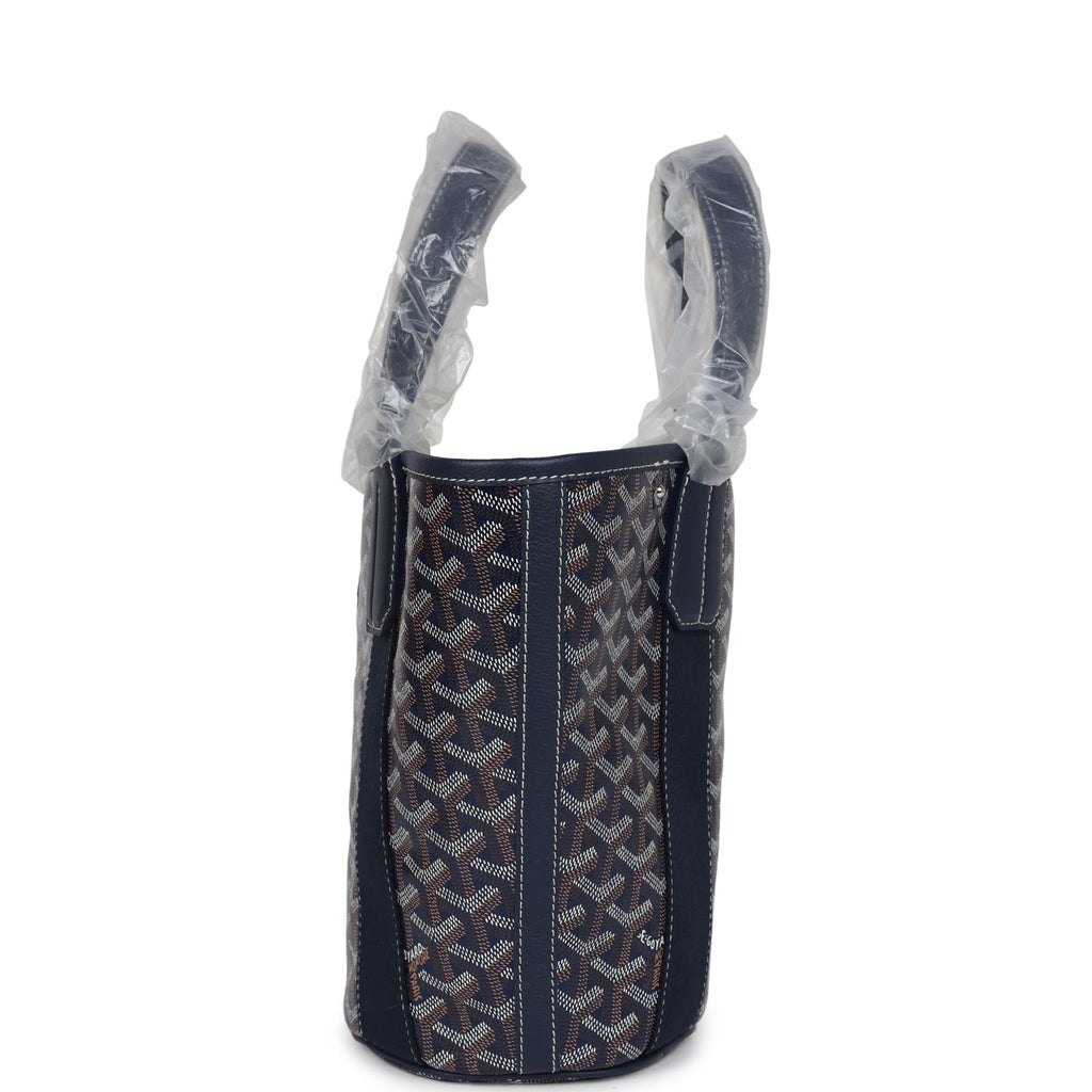 Goyard Goyardine Belharra PM Navy Blue Tote Palladium Hardware - Image 4