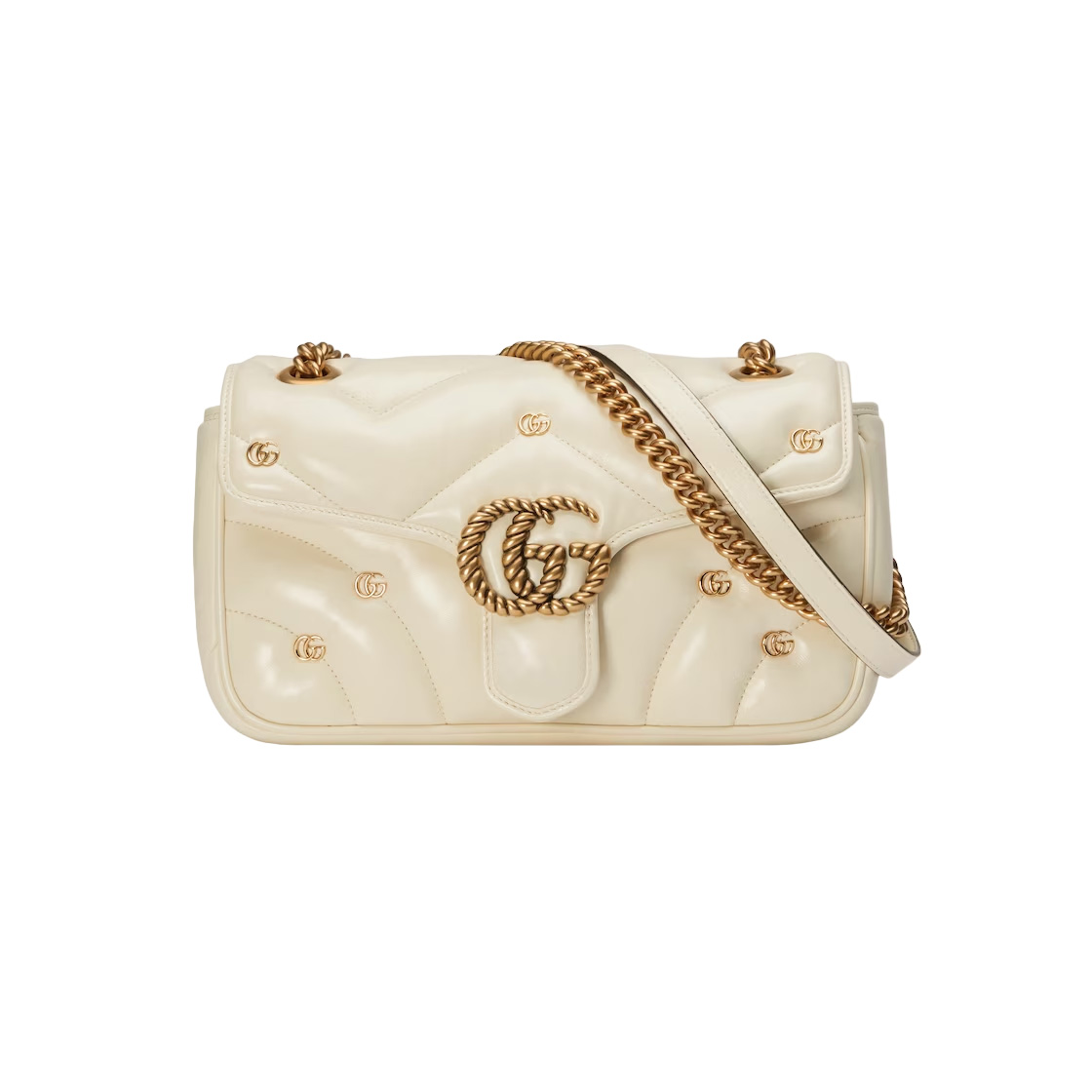 GG Marmont Small Shoulder Bag In White Leather