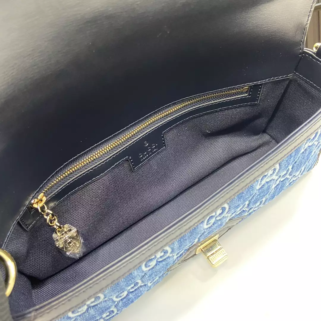 Gucci Luce Small Shoulder Bag in Blue GG Denim - Repbags.ru - Image 10