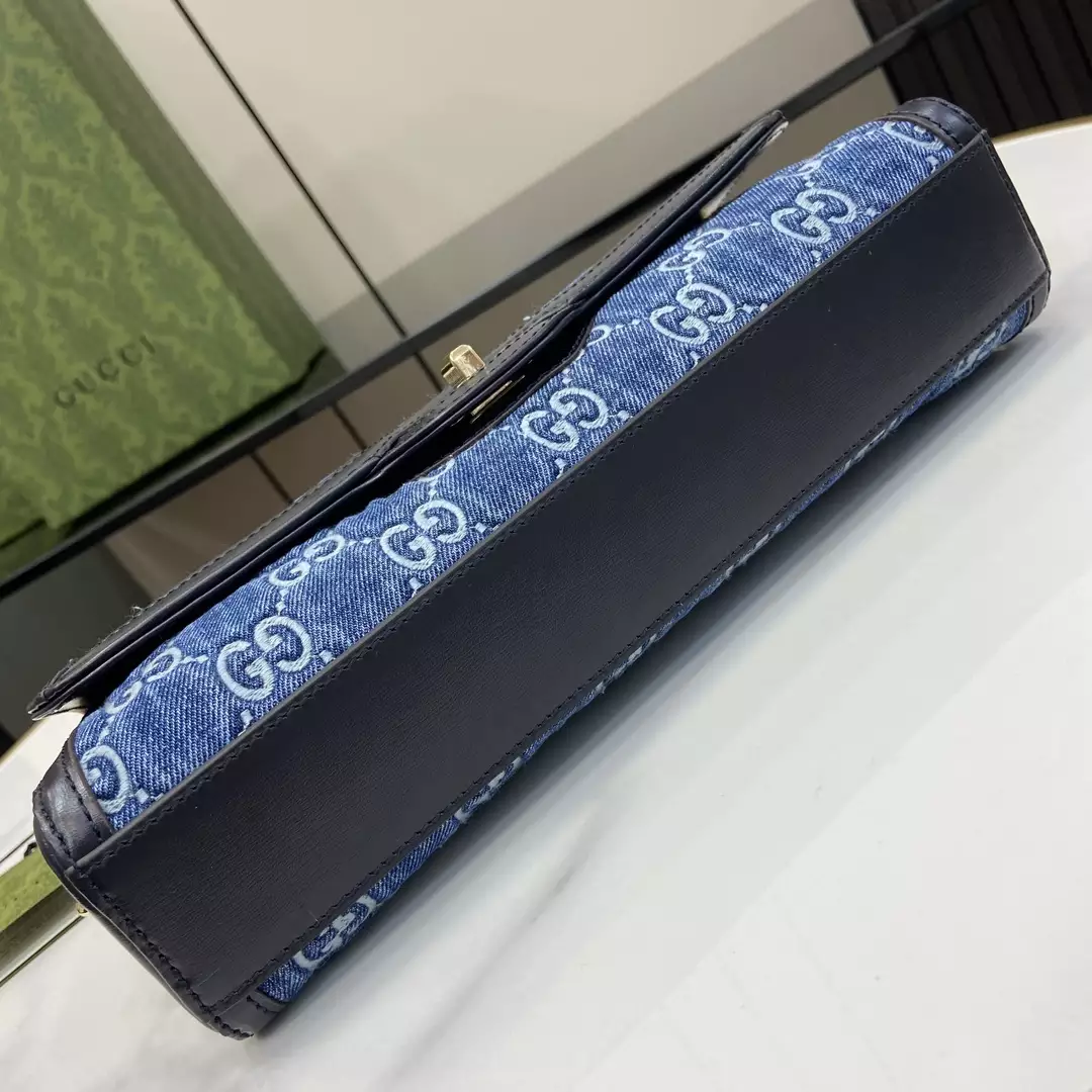 Gucci Luce Small Shoulder Bag in Blue GG Denim - Repbags.ru - Image 7