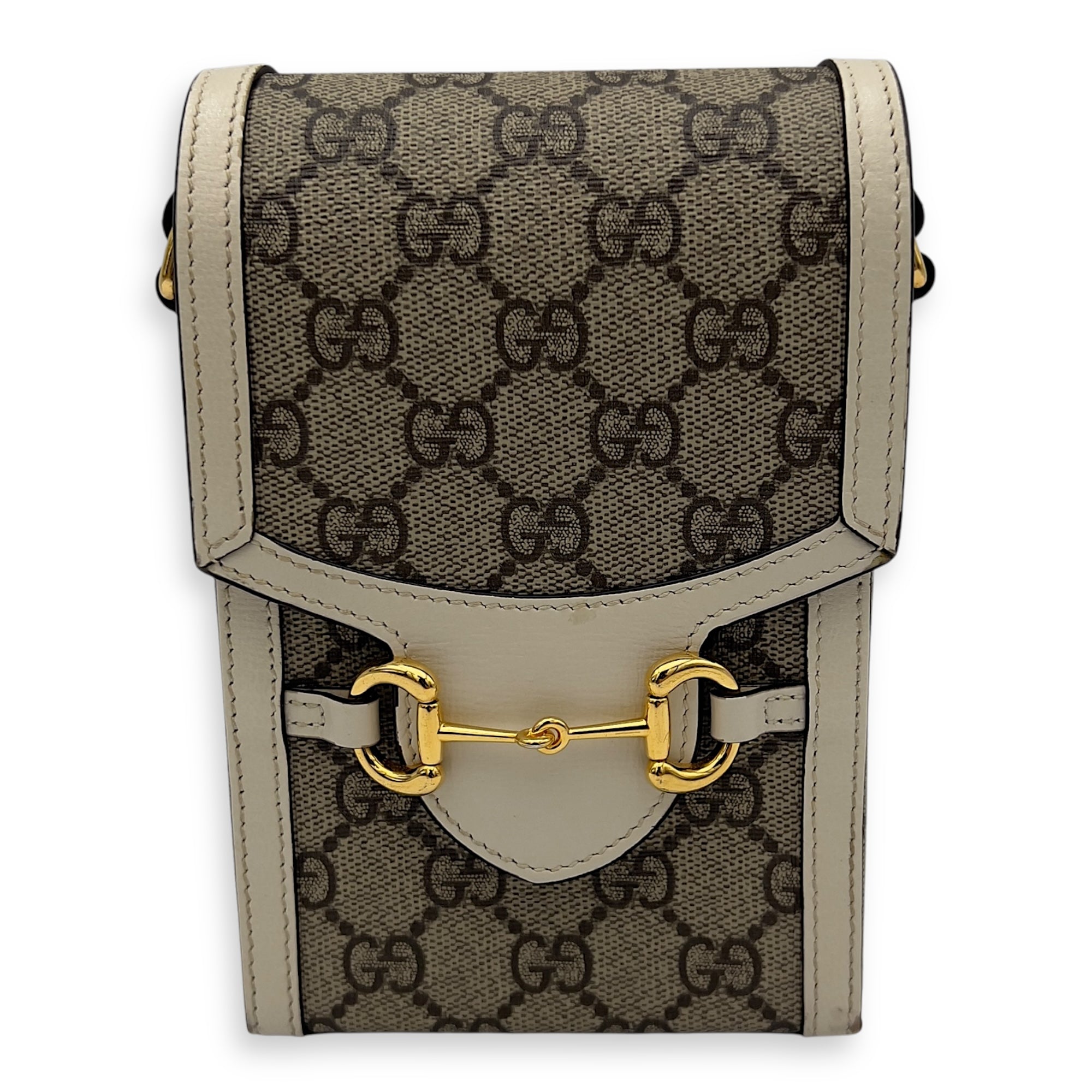 Horsebit 1955 Brown Crossbody Bag in Monogram Coated Canvas, Gold hardware