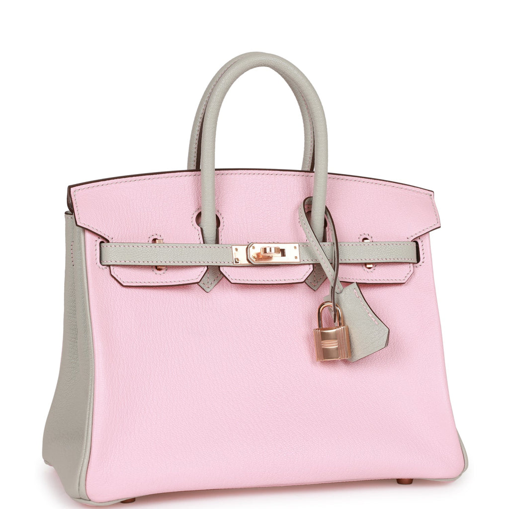 Hermes Special Order (HSS) Birkin 25 Rose Sakura and Gris Perle Chevre Mysore Rose Gold Hardware - Image 3
