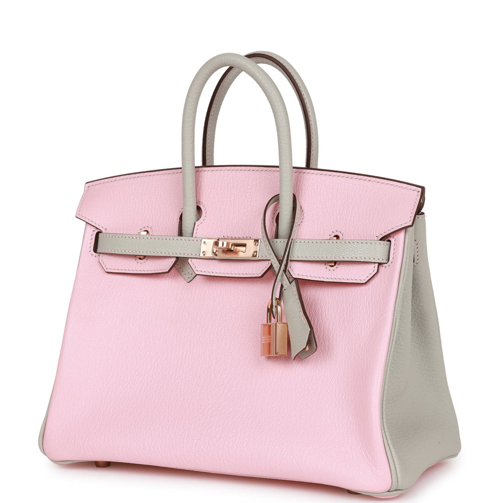 Hermes Special Order (HSS) Birkin 25 Rose Sakura and Gris Perle Chevre Mysore Rose Gold Hardware - Image 6