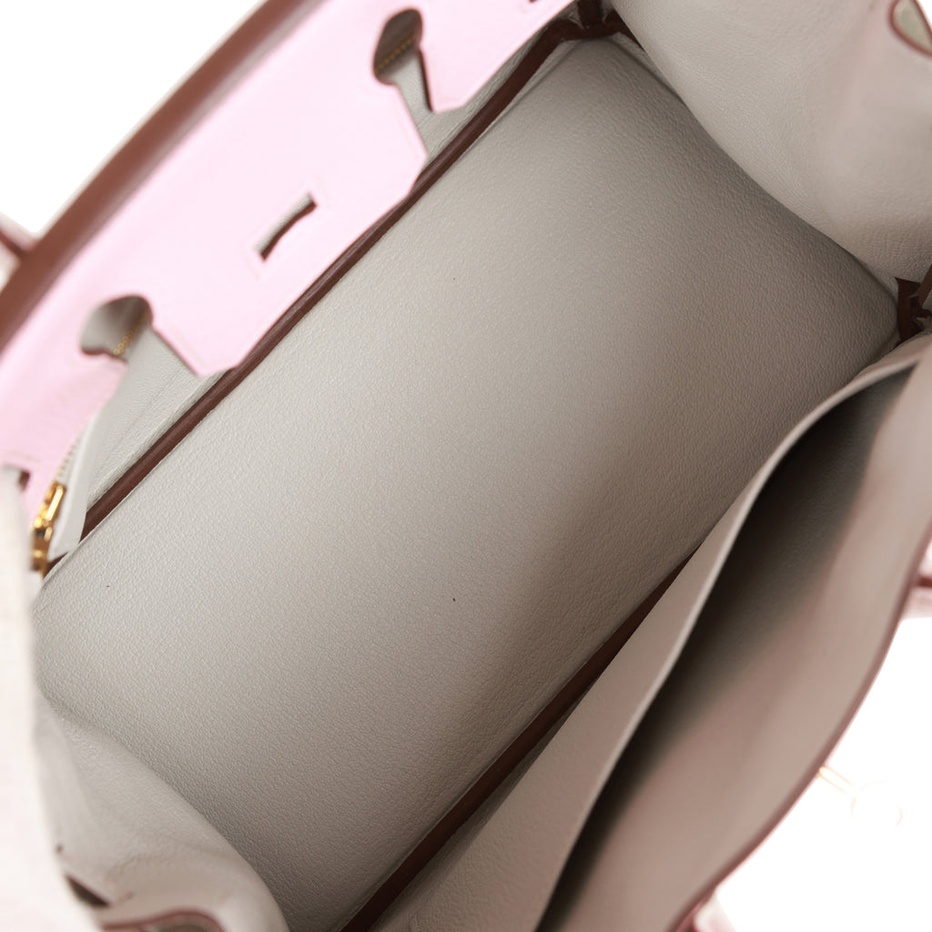 Hermes Special Order (HSS) Birkin 25 Rose Sakura and Gris Perle Chevre Mysore Rose Gold Hardware - Image 9