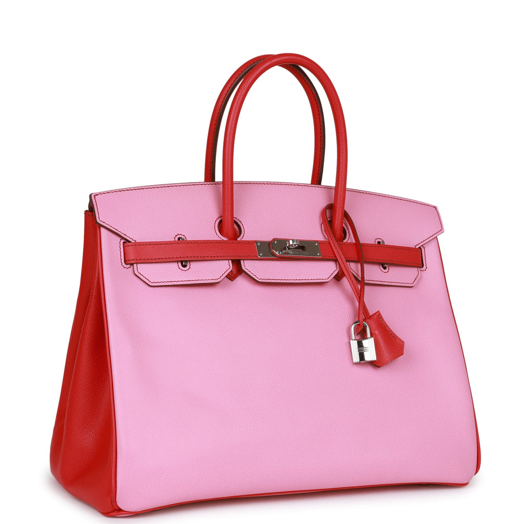 Pre-owned Hermes Special Order (HSS) Birkin 35 Bubblegum and Bougainvillea Epsom Palladium Hardware - Image 3