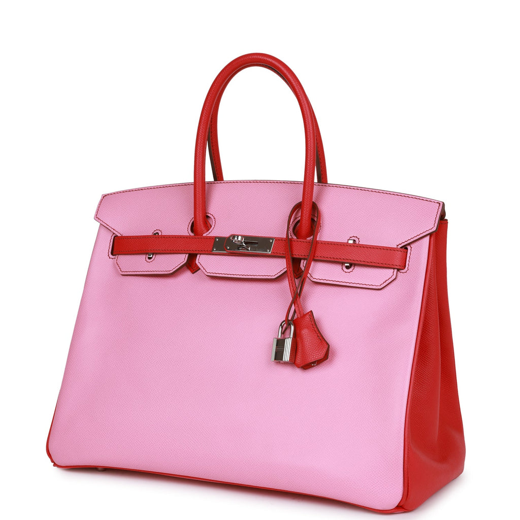 Pre-owned Hermes Special Order (HSS) Birkin 35 Bubblegum and Bougainvillea Epsom Palladium Hardware - Image 6