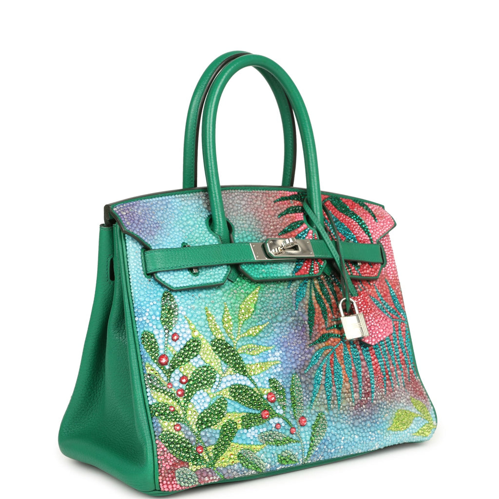 Custom "Paradise" Swarovski Crystal Hermes Birkin 30 Vert Vertigo Togo Palladium Hardware - Image 3