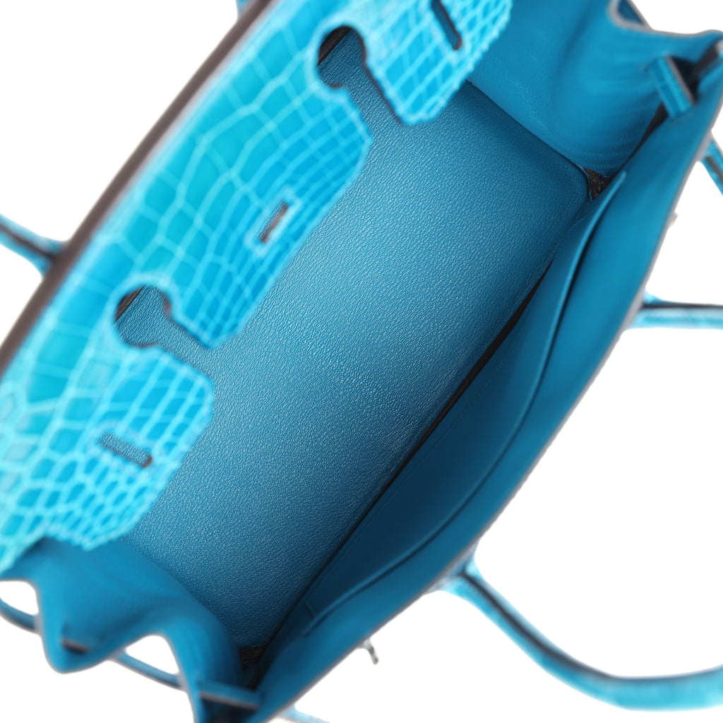 Pre-owned Hermes Birkin 30 Bleu Izmir Shiny Niloticus Crocodile Palladium Hardware - Image 9