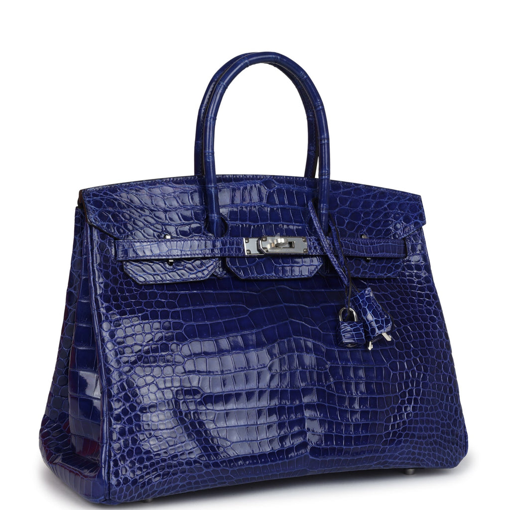 Pre-owned Hermes Birkin 35 Bleu Electric Shiny Porosus Crocodile Palladium Hardware - Image 3