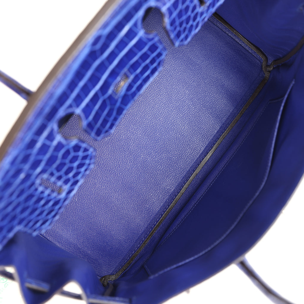 Pre-owned Hermes Birkin 35 Bleu Electric Shiny Porosus Crocodile Palladium Hardware - Image 9
