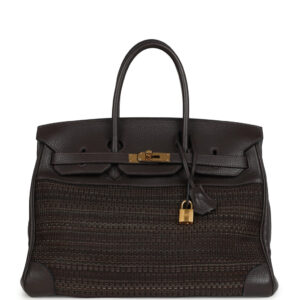 Pre-owned Hermes Birkin 35 Chocolate Clemence and Crinoline Gold Hardware