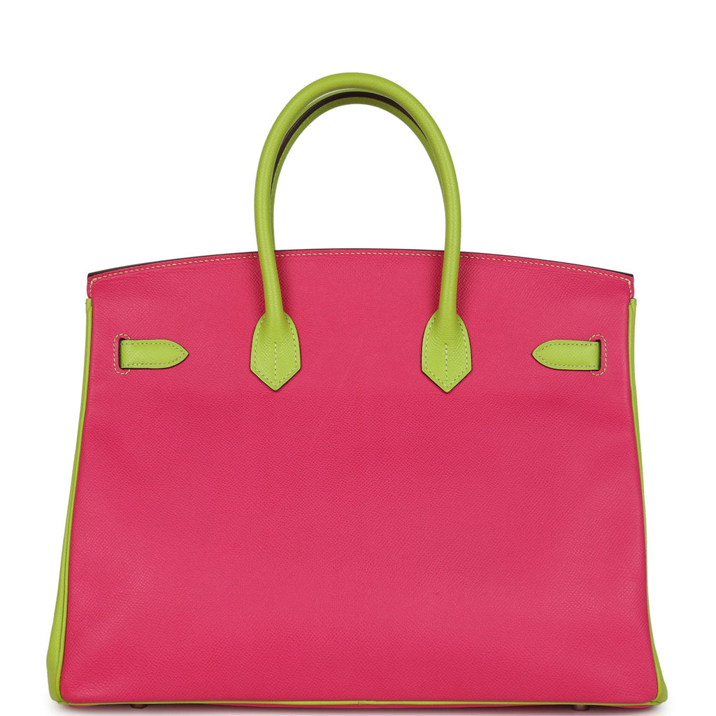 Pre-owned Hermes Special Order (HSS) Birkin 35 Rose Tyrien and Kiwi Epsom Palladium Hardware - Image 6