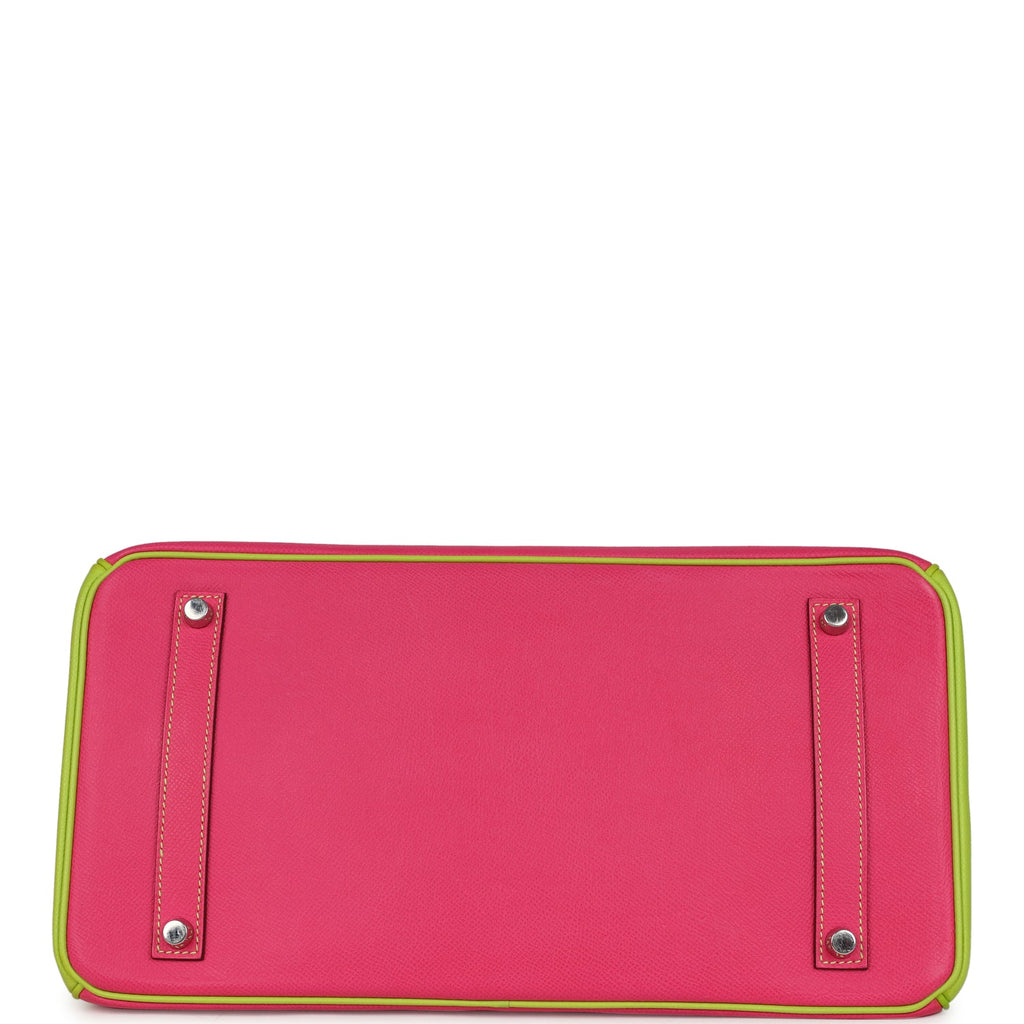 Pre-owned Hermes Special Order (HSS) Birkin 35 Rose Tyrien and Kiwi Epsom Palladium Hardware - Image 7