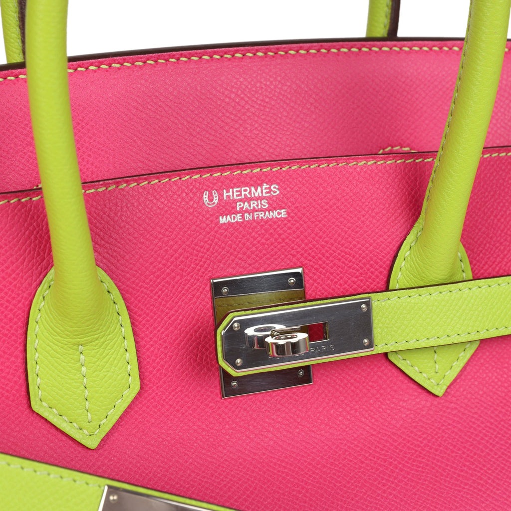 Pre-owned Hermes Special Order (HSS) Birkin 35 Rose Tyrien and Kiwi Epsom Palladium Hardware - Image 8