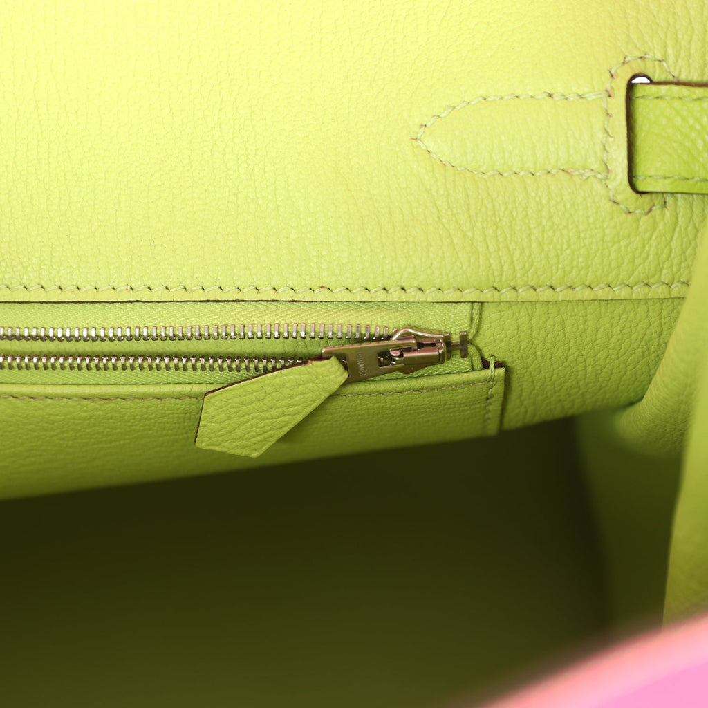 Pre-owned Hermes Special Order (HSS) Birkin 35 Rose Tyrien and Kiwi Epsom Palladium Hardware - Image 10