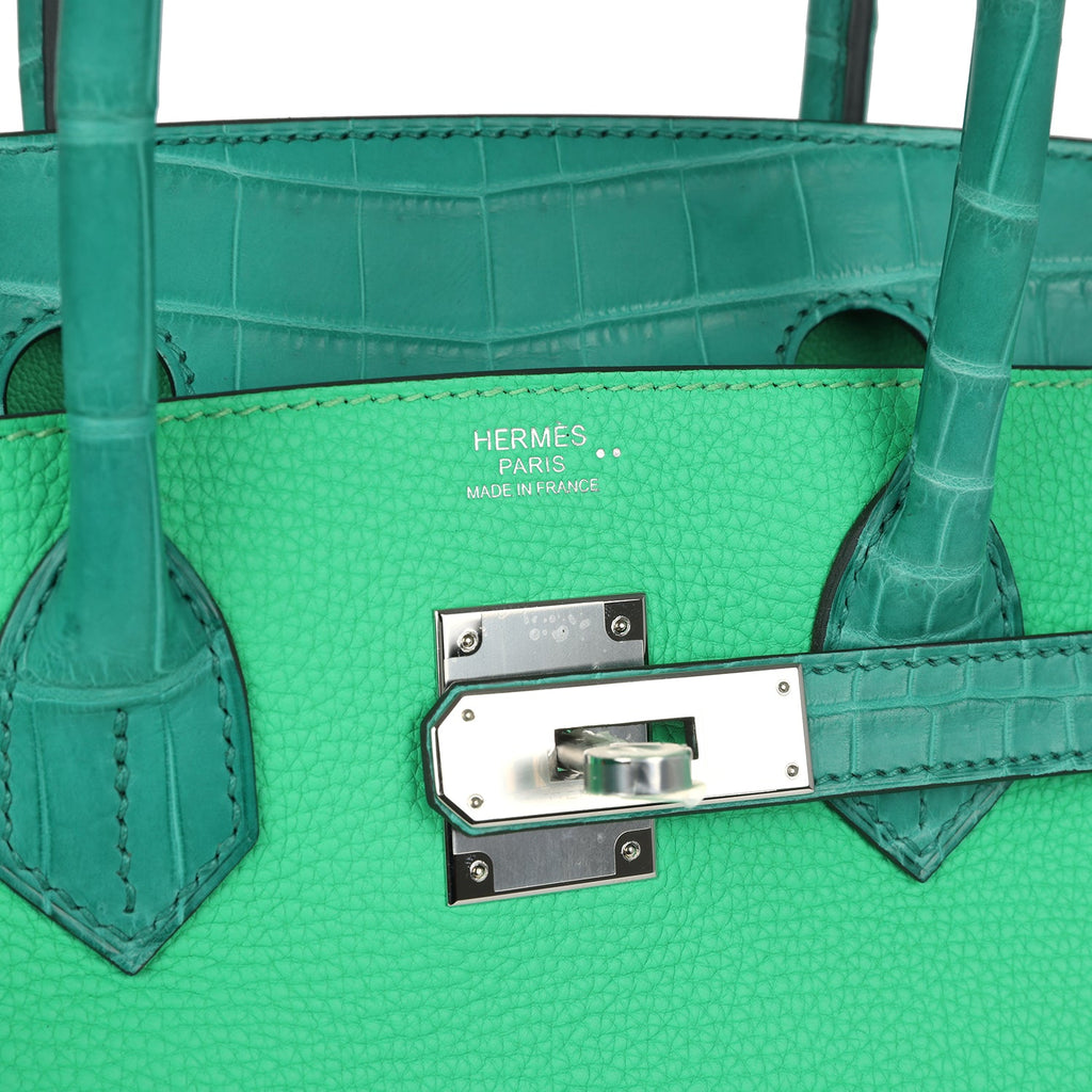 Hermes Birkin 30 Vert Comics Togo and Vert Jade Niloticus Crocodile Touch Palladium Hardware - Image 8