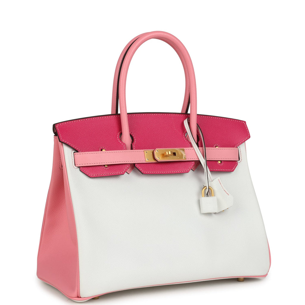 Pre-owned Hermes Special Order (HSS) Birkin 30 White, Rose Confetti and Rose Tyrien Epsom Brushed Gold Hardware - Image 3