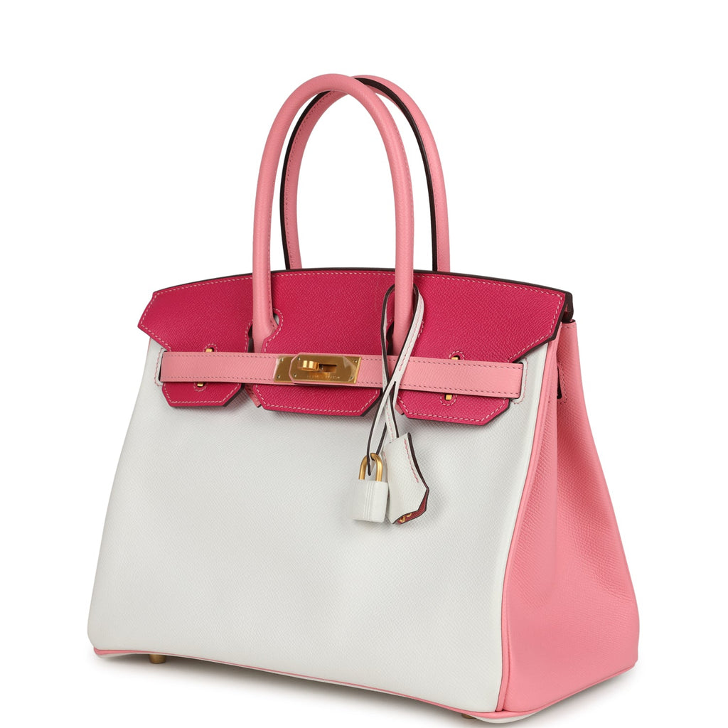 Pre-owned Hermes Special Order (HSS) Birkin 30 White, Rose Confetti and Rose Tyrien Epsom Brushed Gold Hardware - Image 6