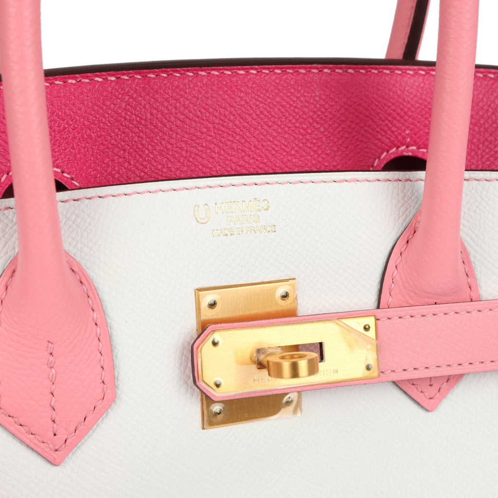 Pre-owned Hermes Special Order (HSS) Birkin 30 White, Rose Confetti and Rose Tyrien Epsom Brushed Gold Hardware - Image 8
