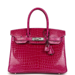 Pre-owned Hermes Birkin 30 Rose Poupre Shiny Porosus Crocodile Palladium Hardware
