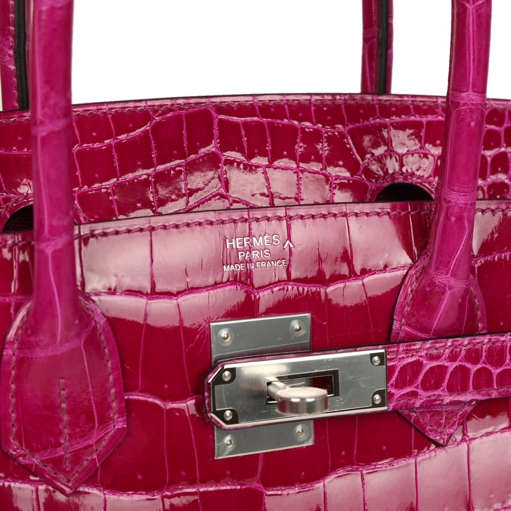Pre-owned Hermes Birkin 30 Rose Poupre Shiny Porosus Crocodile Palladium Hardware - Image 8