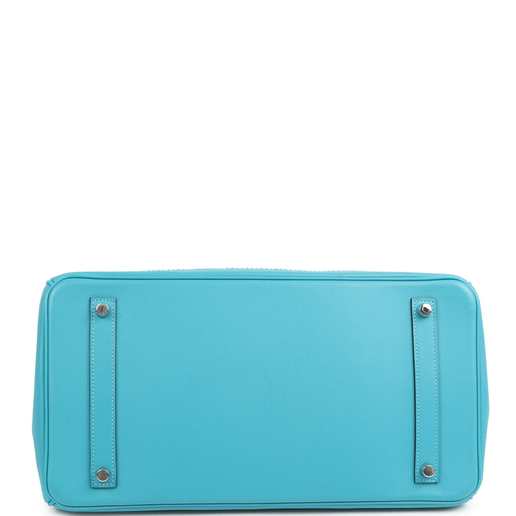 Pre-owned Hermes Birkin 35 Ghillies Turquoise Togo and Swift Palladium Hardware - Image 7