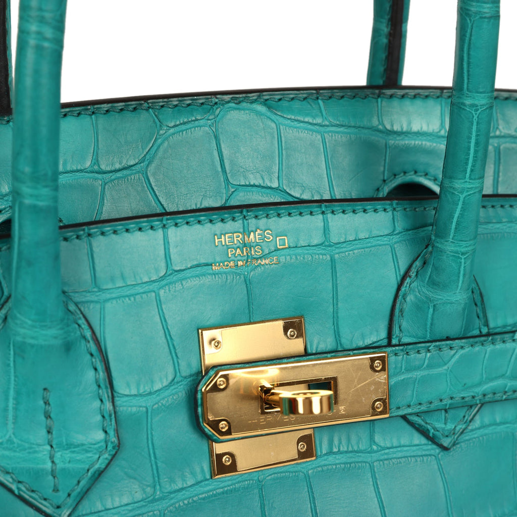 Pre-owned Hermes Birkin 30 Bleu Paon Matte Alligator Gold Hardware - Image 8