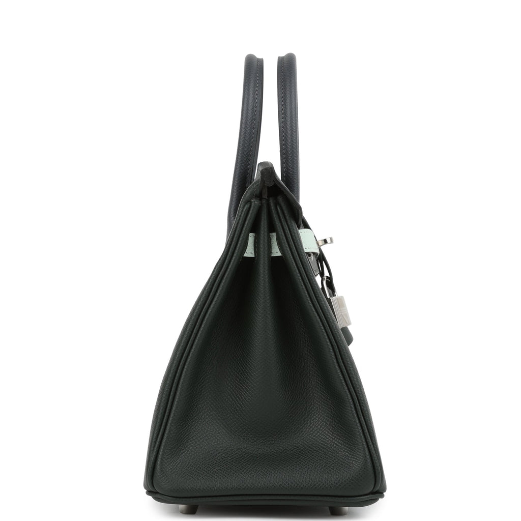 Hermes Birkin 25 Tricolor Vert Fonce, Ardoise and Vert Peppermint Epsom Palladium Hardware - Image 4