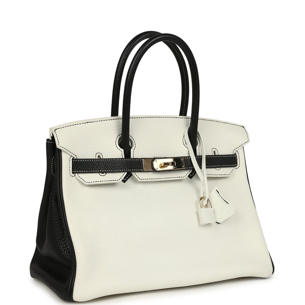 Pre-owned Hermes Special Order (HSS) Birkin 30 White and Black Clemence Permabrass Hardware - Image 3