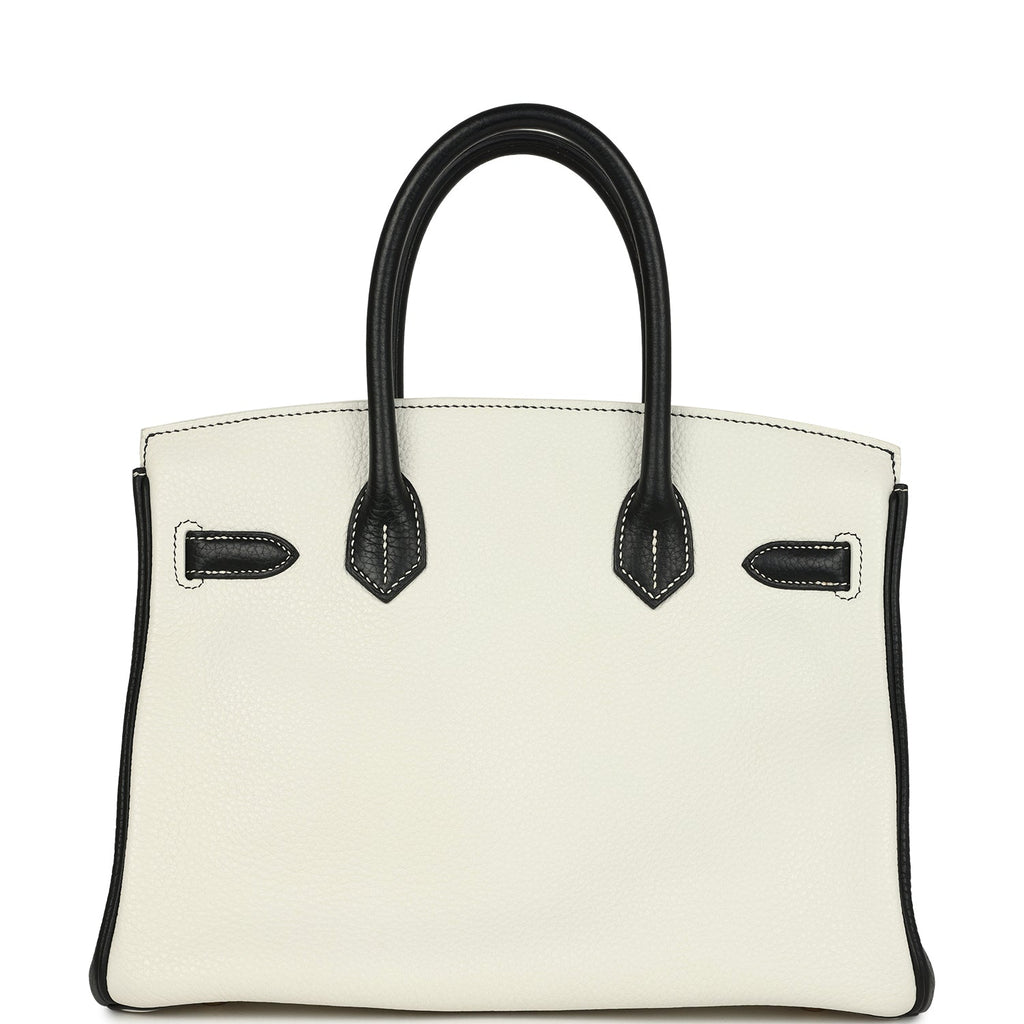 Pre-owned Hermes Special Order (HSS) Birkin 30 White and Black Clemence Permabrass Hardware - Image 5