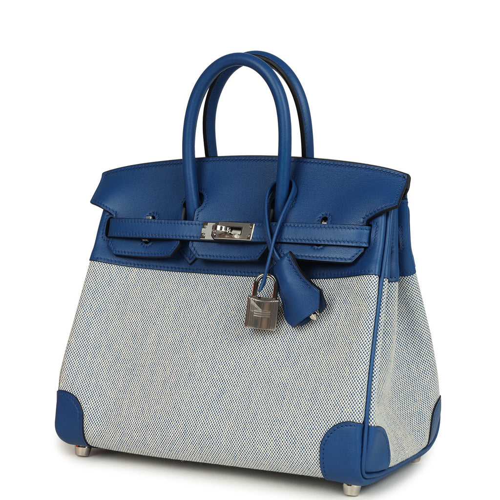 Hermes Birkin 25 Bleu France Swift and Bleu Bill-Ecru Toile H Canvas Palladium Hardware - Image 6